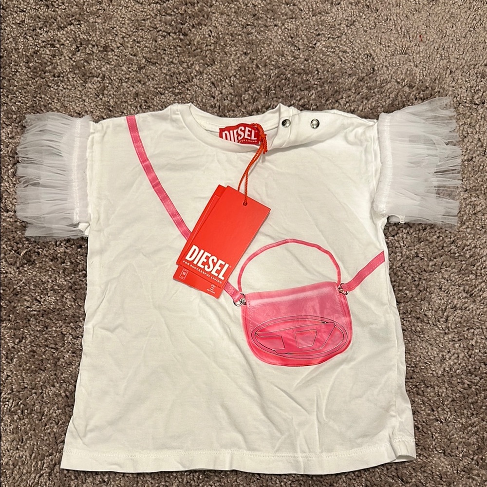 Diesel White T-Shirt Dress with Pink Bag Design